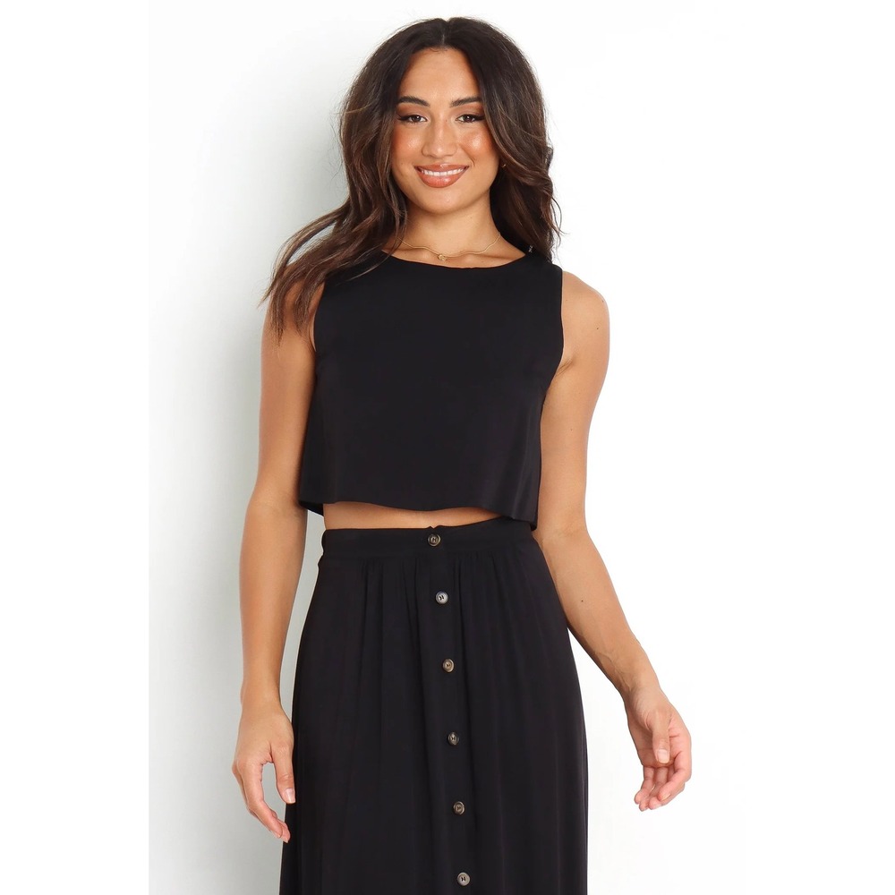 Petal + Pup Cropped Top Women S Black Sleeveless Rayon Relaxed Fit Round Neck‎